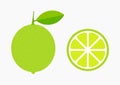 Green lime citrus fruit and slice icons