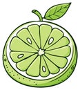 Green Lime Fruit Half With Slice and Leaf Detailed Cartoon Style Illustration Royalty Free Stock Photo