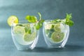 Green lime juice soda with mint leaf, Fresh drink in summer season Royalty Free Stock Photo