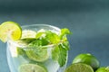 Close up of green lime juice soda with mint leaf, Fresh drink Royalty Free Stock Photo