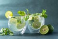 Green lime juice soda with mint leaf, Fresh drink in summer season Royalty Free Stock Photo