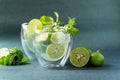 Green lime juice soda with mint leaf, Fresh drink in summer season Royalty Free Stock Photo