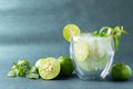 Green lime juice soda with mint leaf, Fresh drink in summer season Royalty Free Stock Photo