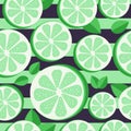 Green lime or lemon slices on dark turquoise background. Citrus fruit seamless vector pattern Royalty Free Stock Photo