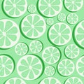 Green lime or lemon slices on dark turquoise background. Citrus fruit seamless vector pattern Royalty Free Stock Photo