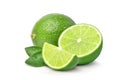 Green lime with slices and leaf