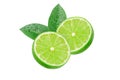 Green lime slices with leaf has water drop Royalty Free Stock Photo