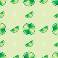 Green Limes Cut in Half into Round Slices. Lime Seamless Vector Pattern