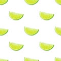 Green limes and lime slices repeat seamless pattern on white background. Royalty Free Stock Photo