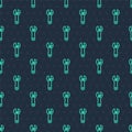 Green line Adjustable wrench icon isolated seamless pattern on blue background. Vector Royalty Free Stock Photo