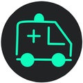 Green line Ambulance and emergency car icon isolated on black background Royalty Free Stock Photo