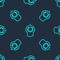 Green line Anger icon isolated seamless pattern on blue background. Anger, rage, screaming concept. Vector