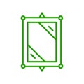 Green Line Art Icon of a Rectangular Mirror with Hanging Cord on White Background Keywords: mirror, reflection, glass, wall decor Royalty Free Stock Photo
