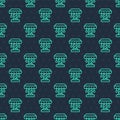 Green line Attraction carousel icon isolated seamless pattern on blue background. Amusement park. Childrens