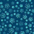 Green line Attraction carousel icon isolated seamless pattern on blue background. Amusement park. Childrens