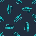 Green line Audio jack icon isolated seamless pattern on blue background. Audio cable for connection sound equipment Royalty Free Stock Photo