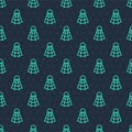 Green line Badminton shuttlecock icon isolated seamless pattern on blue background. Sport equipment. Vector Royalty Free Stock Photo