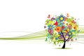 Green line banner with floral tree for your design