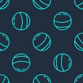 Green line Beach ball icon isolated seamless pattern on blue background. Children toy. Vector Royalty Free Stock Photo