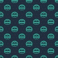 Green line Bicycle helmet icon isolated seamless pattern on blue background. Extreme sport. Sport equipment. Vector Royalty Free Stock Photo