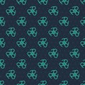 Green line Boat propeller, turbine icon isolated seamless pattern on blue background. Vector Royalty Free Stock Photo