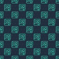 Green line Book about geometry icon isolated seamless pattern on blue background. Vector Royalty Free Stock Photo