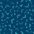 Green line Boomerang icon isolated seamless pattern on blue background. Vector Royalty Free Stock Photo