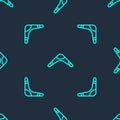 Green line Boomerang icon isolated seamless pattern on blue background. Vector Royalty Free Stock Photo