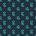 Green line Camping lantern icon isolated seamless pattern on blue background. Vector Royalty Free Stock Photo