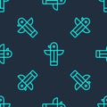 Green line Canadian totem pole icon isolated seamless pattern on blue background. Vector Royalty Free Stock Photo