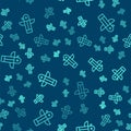 Green line Canadian totem pole icon isolated seamless pattern on blue background. Vector Royalty Free Stock Photo