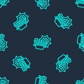 Green line Car accident icon isolated seamless pattern on blue background. Insurance concept. Security, safety