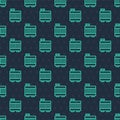 Green line Car radiator cooling system icon isolated seamless pattern on blue background. Vector