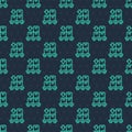 Green line Cardboard boxes on pallet icon isolated seamless pattern on blue background. Closed carton delivery packaging Royalty Free Stock Photo