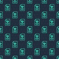 Green line Certificate of the diamond icon isolated seamless pattern on blue background. Vector