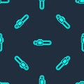 Green line Chainsaw icon isolated seamless pattern on blue background. Vector Illustration.