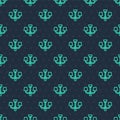 Green line Chandelier icon isolated seamless pattern on blue background. Vector