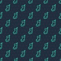 Green line Christmas stocking icon isolated seamless pattern on blue background. Merry Christmas and Happy New Year Royalty Free Stock Photo