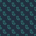 Green line Christmas stocking icon isolated seamless pattern on blue background. Merry Christmas and Happy New Year Royalty Free Stock Photo