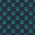 Green line Closed warehouse icon isolated seamless pattern on blue background. Vector