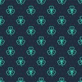 Green line Clover icon isolated seamless pattern on blue background. Happy Saint Patrick day. Vector Royalty Free Stock Photo