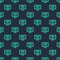 Green line Computer display with vector design program icon isolated on isolated seamless pattern on blue background Royalty Free Stock Photo