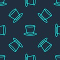 Green line Cylinder hat icon isolated seamless pattern on blue background. Vector
