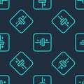 Green line DC voltage source icon isolated seamless pattern on blue background. Vector