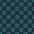 Green line Eco friendly house icon isolated seamless pattern on blue background. Eco house with leaf. Vector Royalty Free Stock Photo