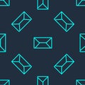 Green line Envelope icon isolated seamless pattern on blue background. Email message letter symbol. Vector Royalty Free Stock Photo