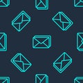 Green line Envelope icon isolated seamless pattern on blue background. Email message letter symbol. Vector Royalty Free Stock Photo