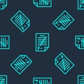 Green line Exam paper with incorrect answers survey icon isolated seamless pattern on blue background. Bad mark of test