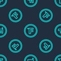 Green line Fahrenheit icon isolated seamless pattern on blue background. Vector