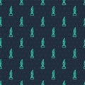 Green line Feather and inkwell icon isolated seamless pattern on blue background. Vector